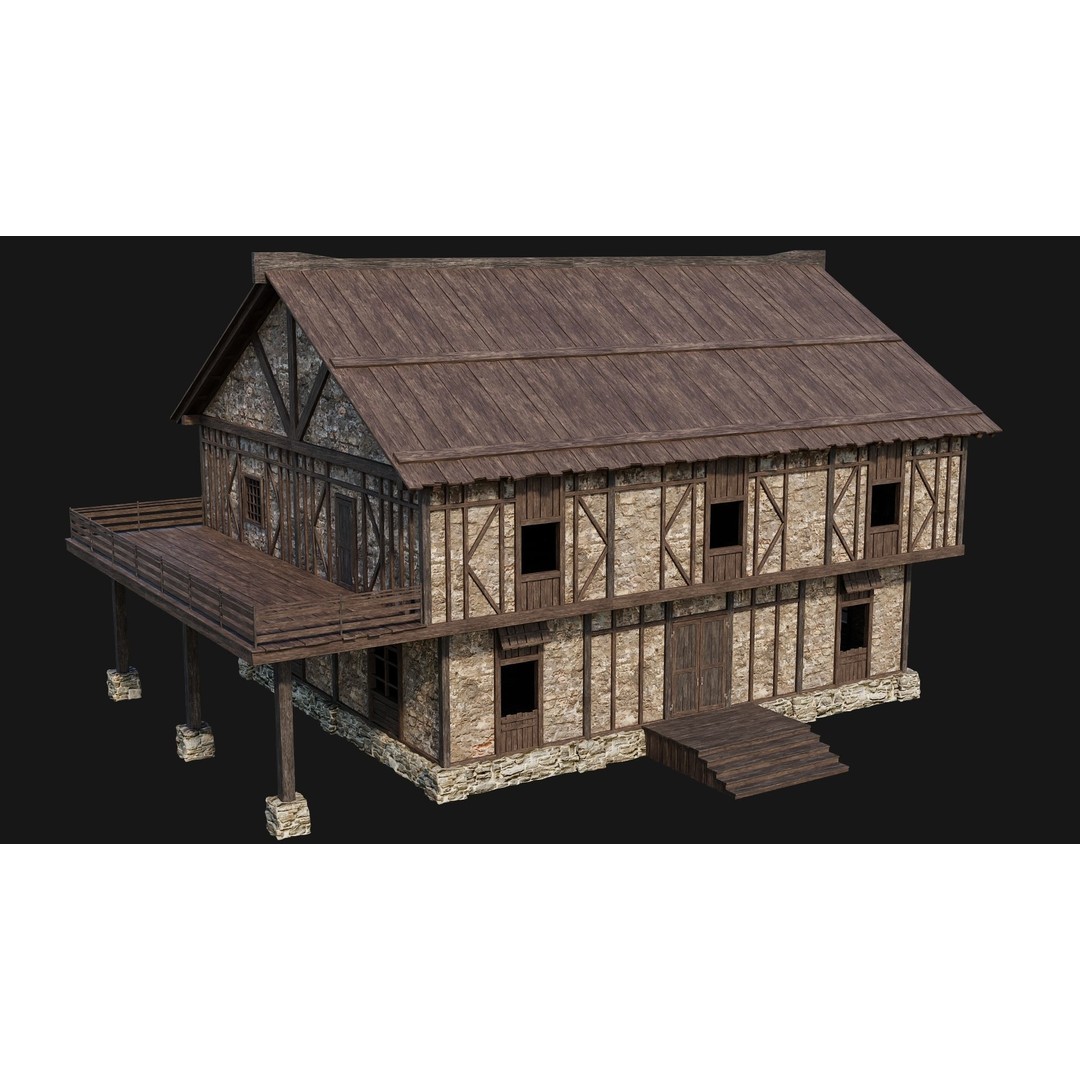 Old Medieval Houses Pack 3D Model – Low Poly Game Asset, FBX & OBJ - View 32