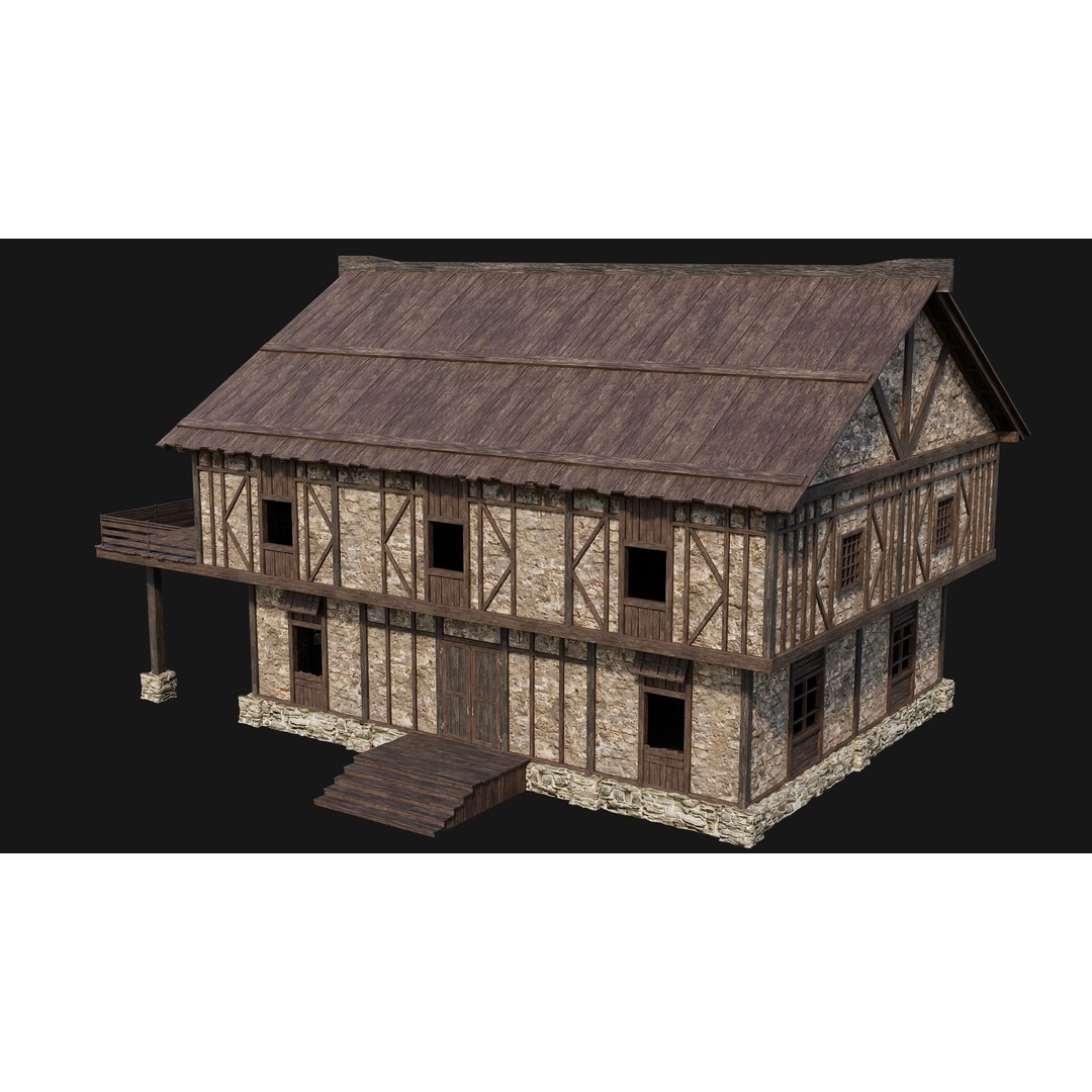 Old Medieval Houses Pack 3D Model – Low Poly Game Asset, FBX & OBJ - View 33