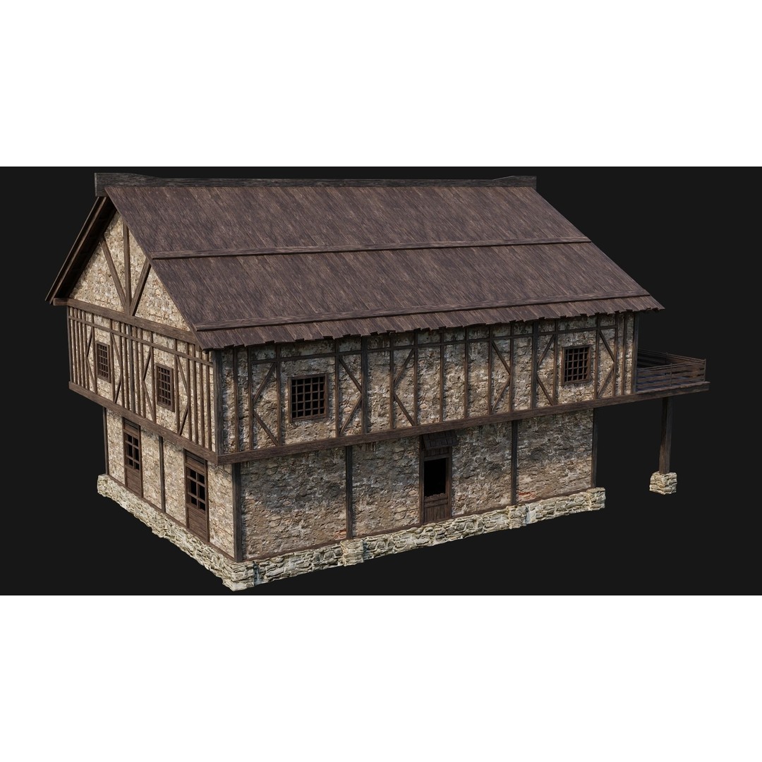 Old Medieval Houses Pack 3D Model – Low Poly Game Asset, FBX & OBJ - View 34