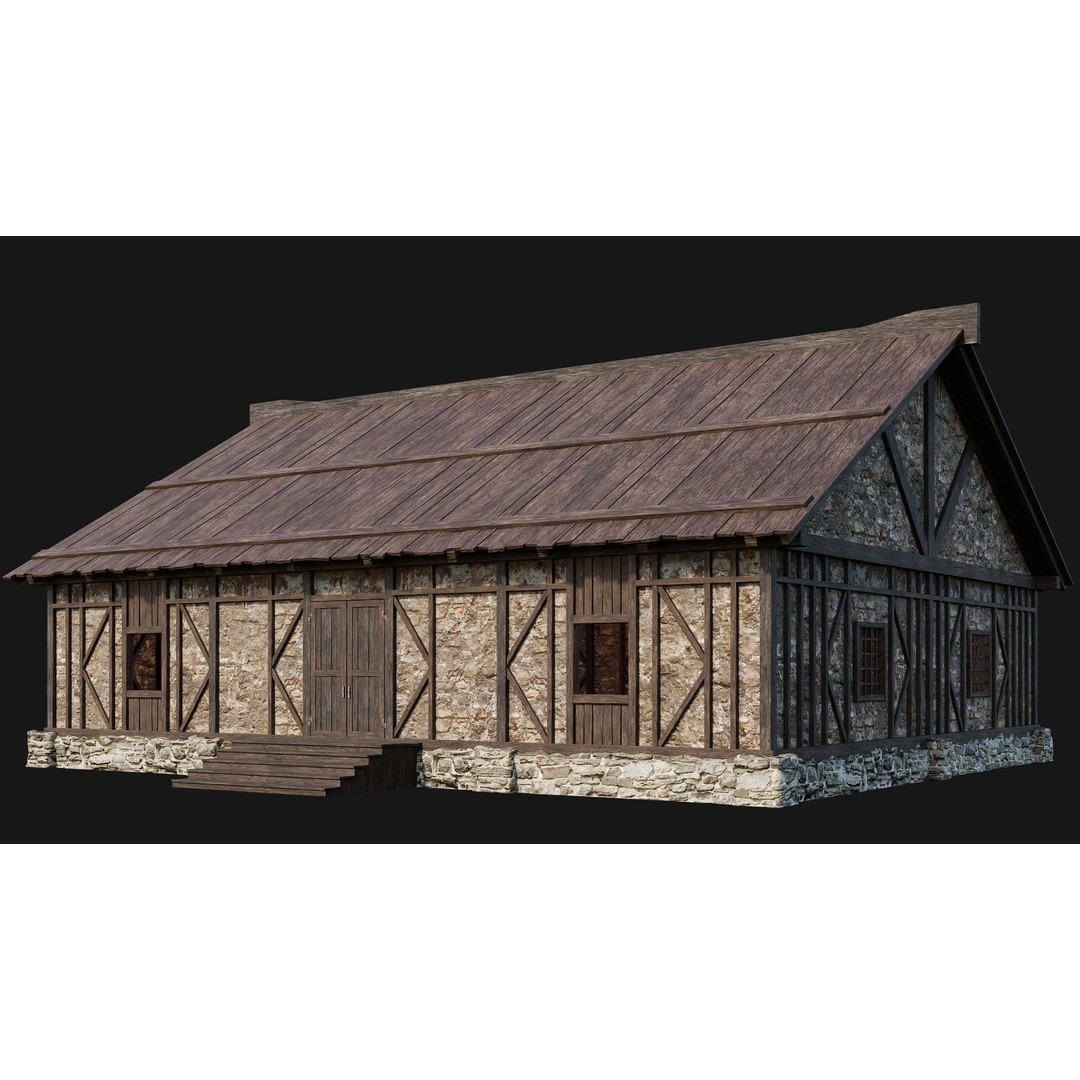 Old Medieval Houses Pack 3D Model – Low Poly Game Asset, FBX & OBJ - View 36