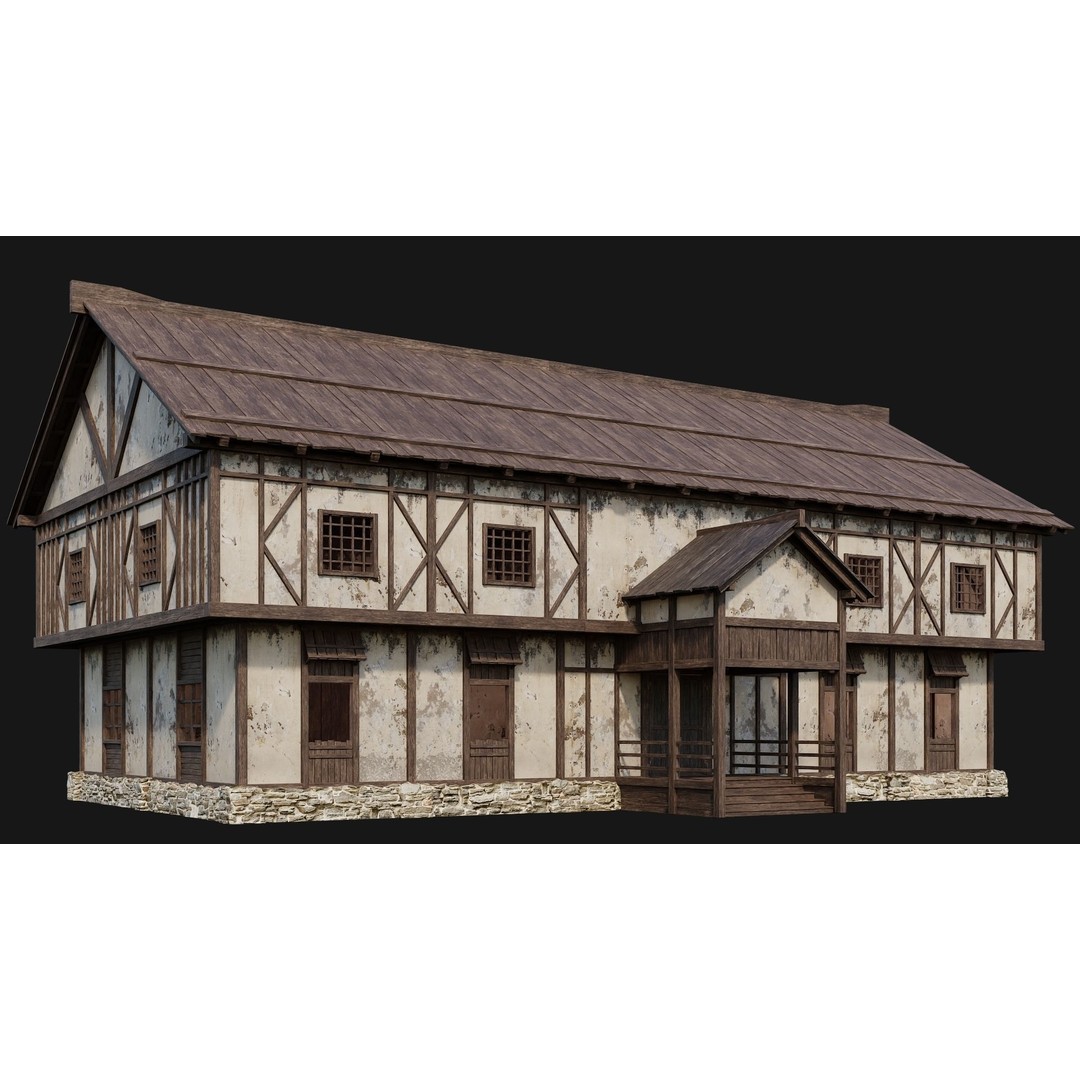 Old Medieval Houses Pack 3D Model – Low Poly Game Asset, FBX & OBJ - View 4