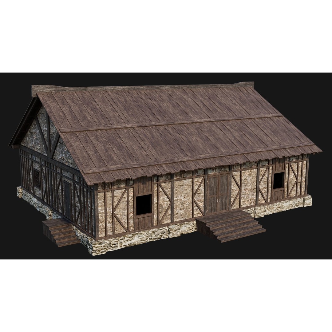 Old Medieval Houses Pack 3D Model – Low Poly Game Asset, FBX & OBJ - View 40