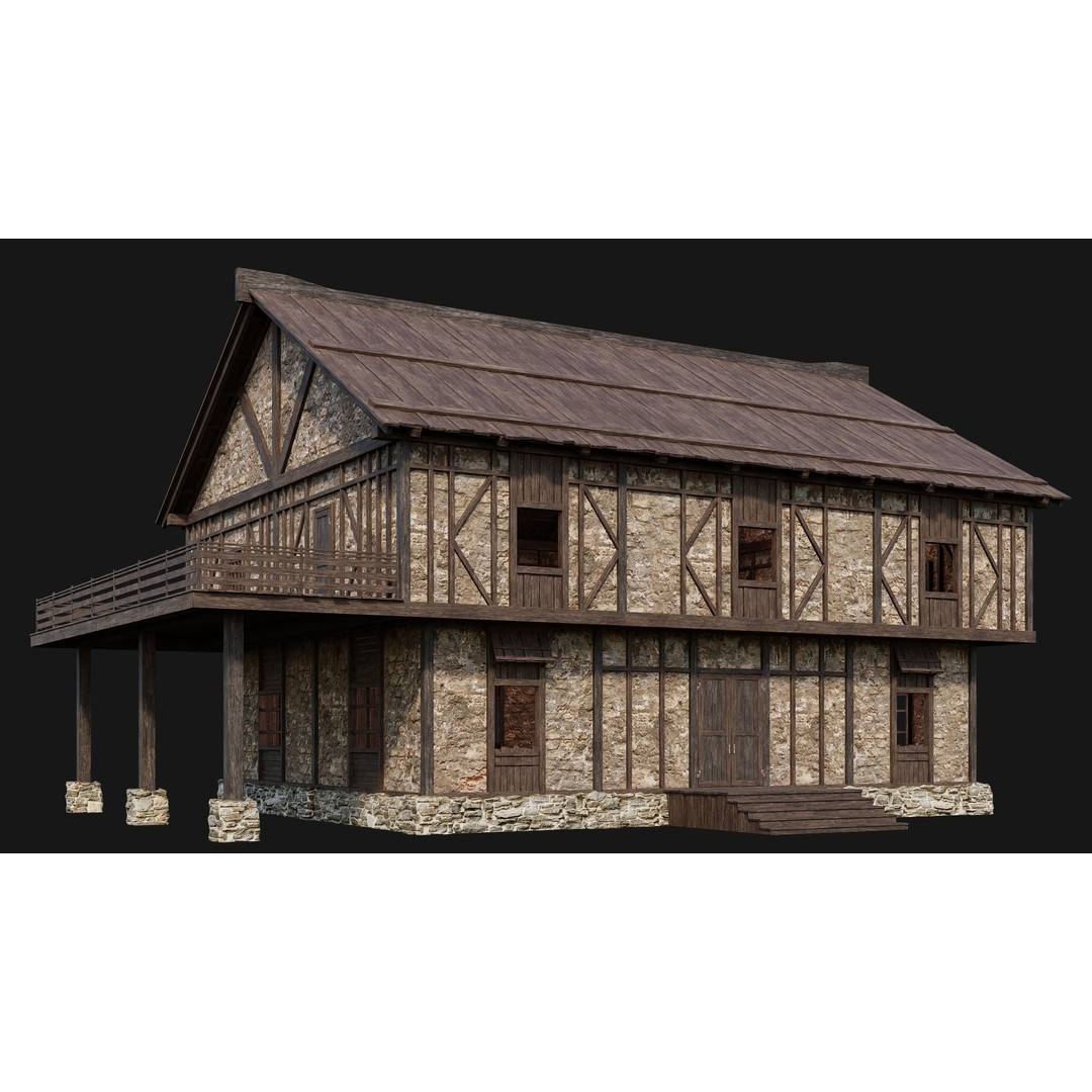 Old Medieval Houses Pack 3D Model – Low Poly Game Asset, FBX & OBJ - View 5