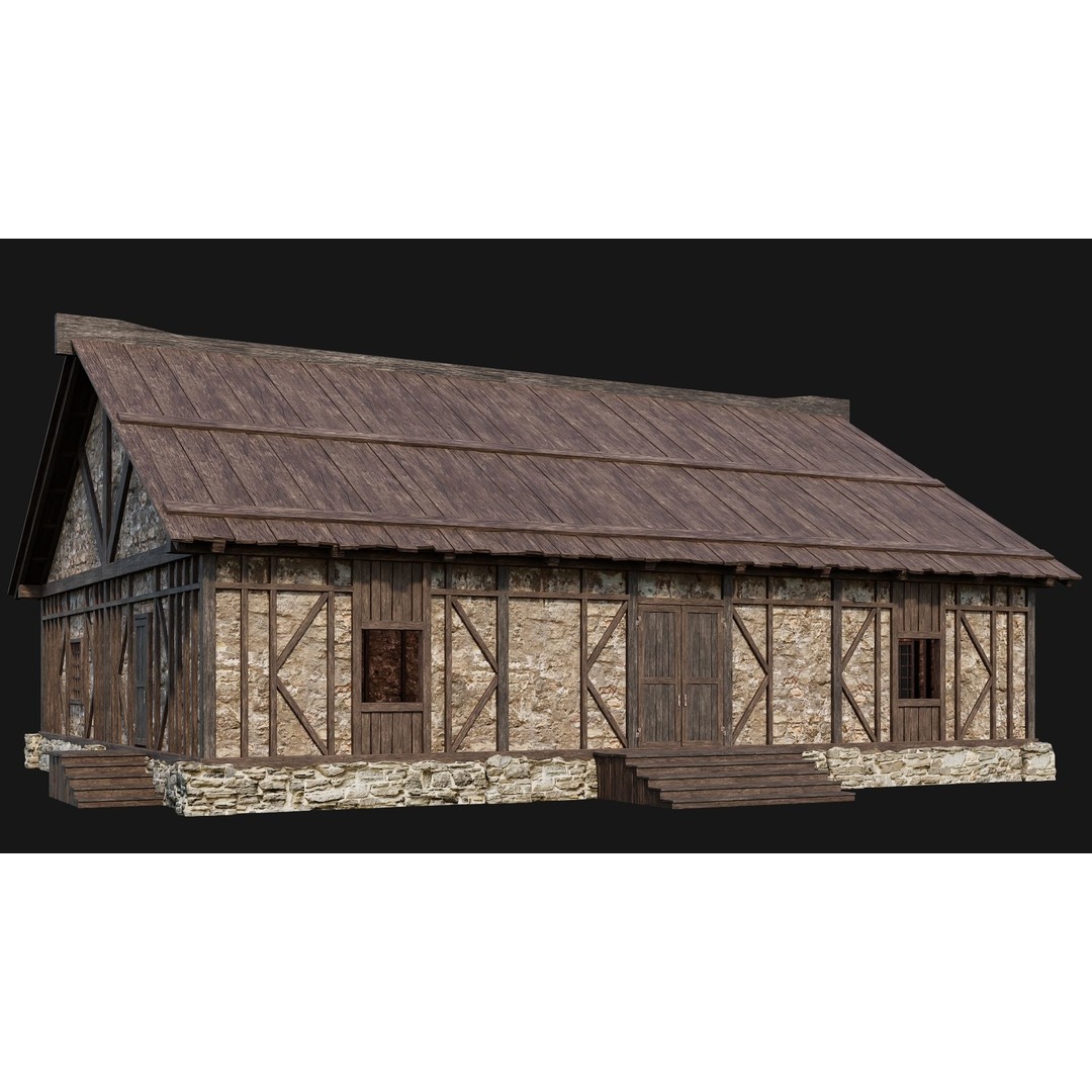 Old Medieval Houses Pack 3D Model – Low Poly Game Asset, FBX & OBJ - View 6