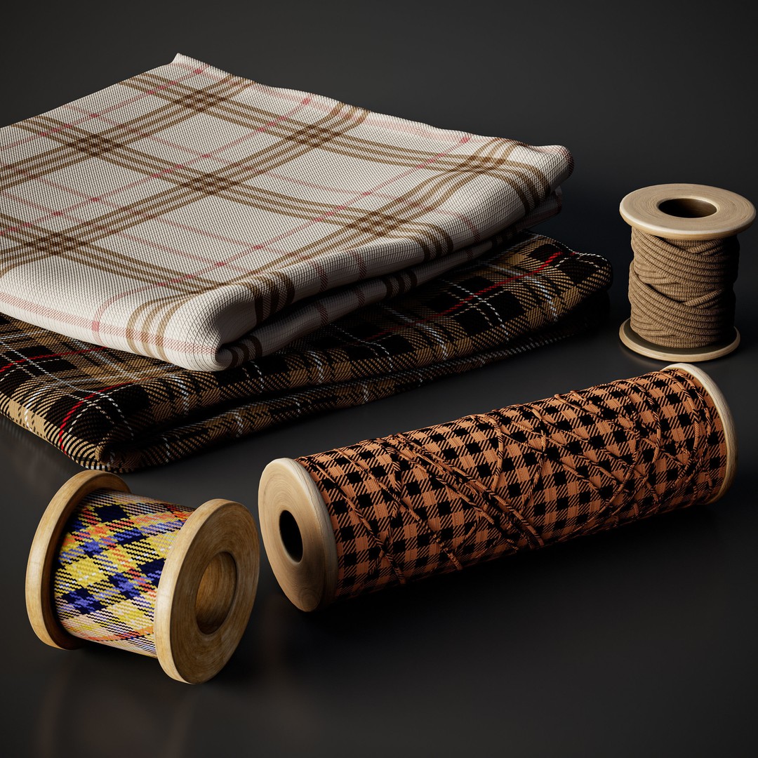 Tartan Fabric Material 3D Model – High-Detail Customizable Textures, SBSAR