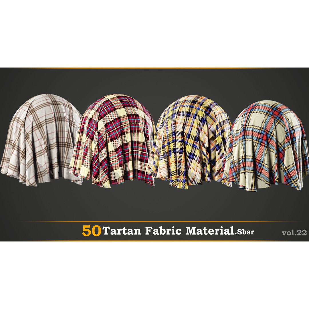 Tartan Fabric Material 3D Model – High-Detail Customizable Textures, SBSAR - View 10