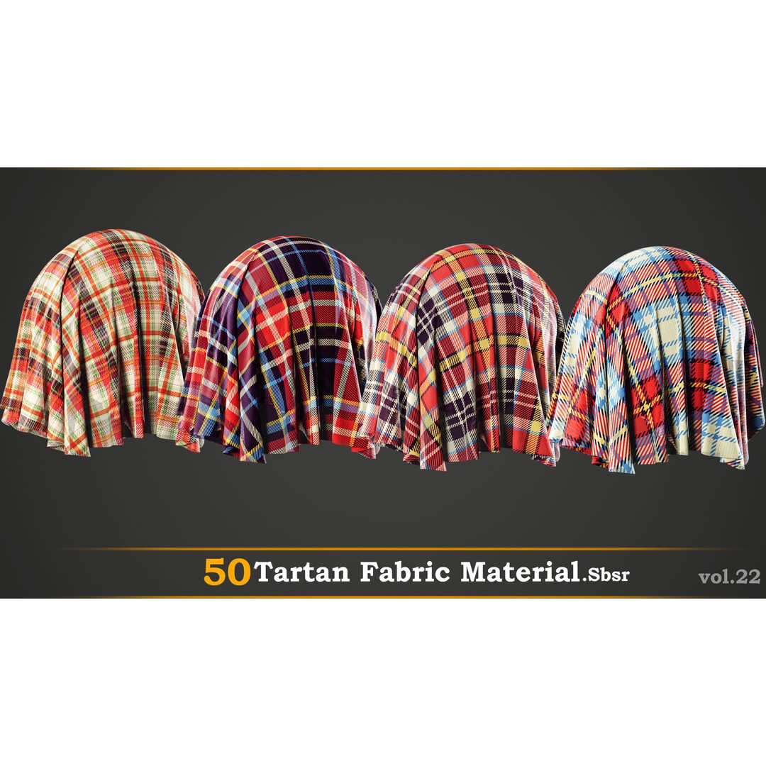 Tartan Fabric Material 3D Model – High-Detail Customizable Textures, SBSAR - View 11