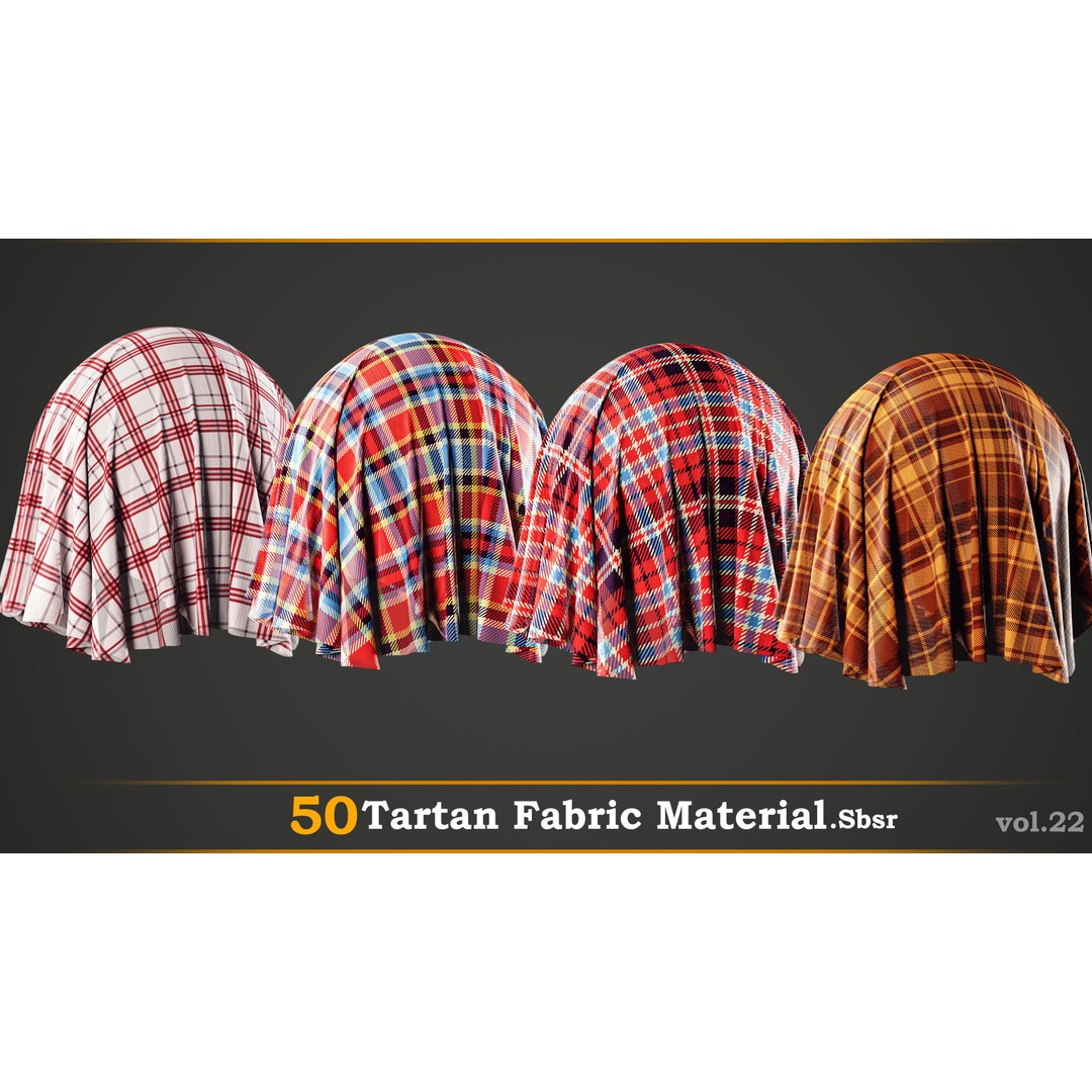 Tartan Fabric Material 3D Model – High-Detail Customizable Textures, SBSAR - View 12