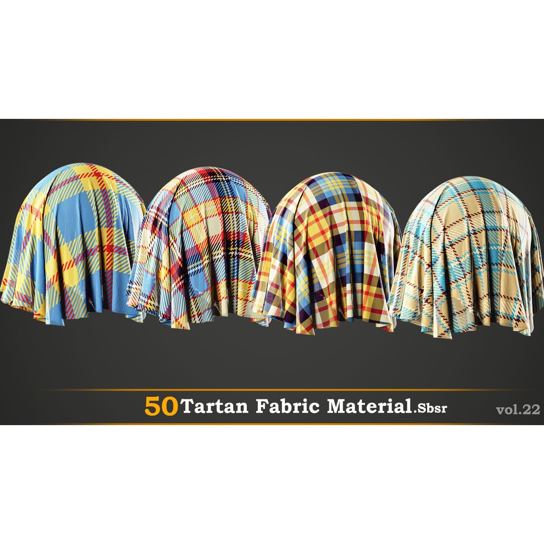 Tartan Fabric Material 3D Model – High-Detail Customizable Textures, SBSAR - View 13