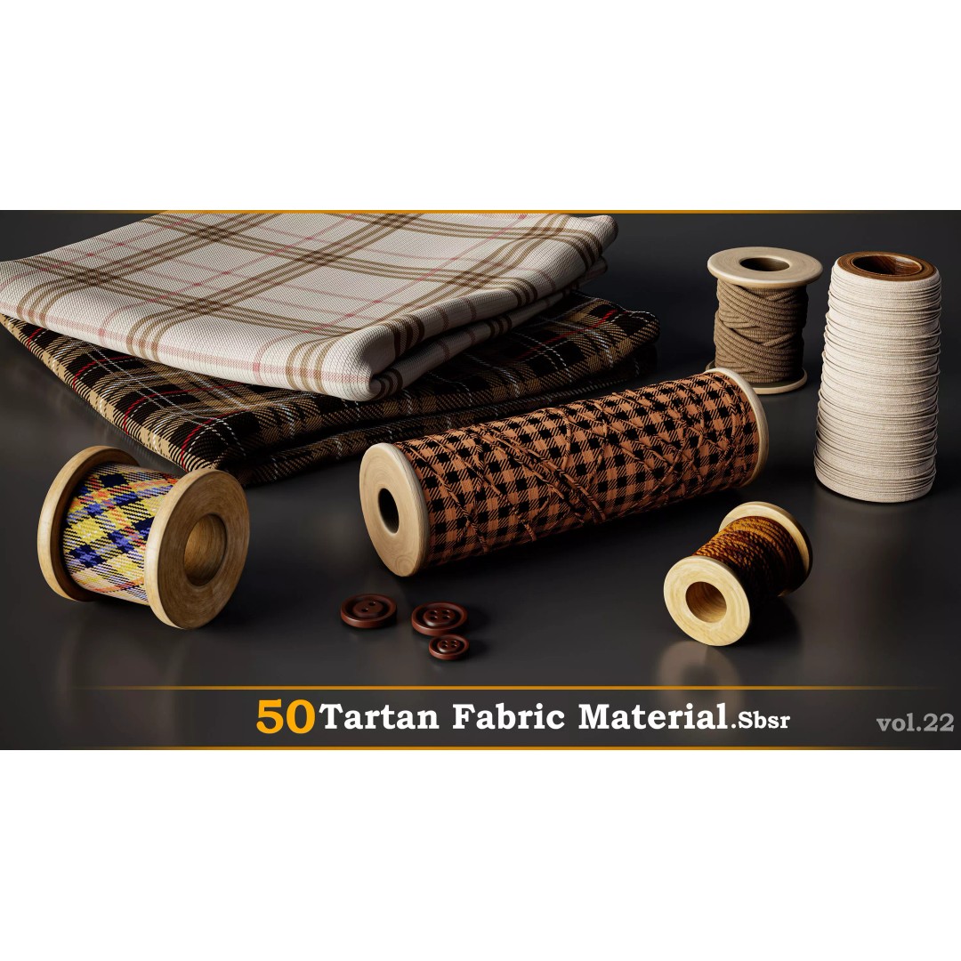 Tartan Fabric Material 3D Model – High-Detail Customizable Textures, SBSAR - View 2