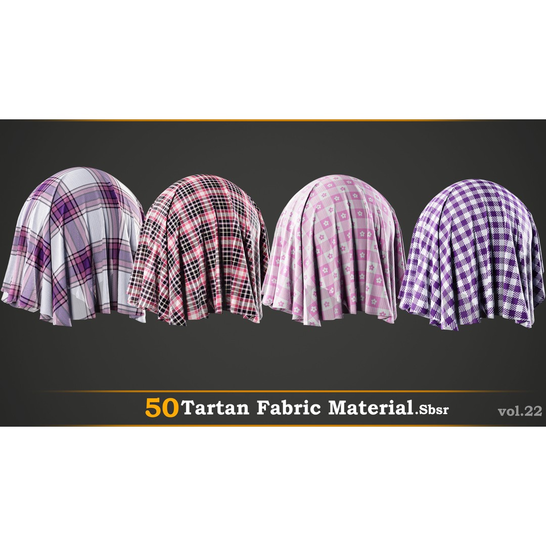Tartan Fabric Material 3D Model – High-Detail Customizable Textures, SBSAR - View 3