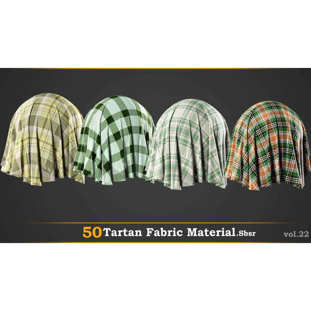 Tartan Fabric Material 3D Model – High-Detail Customizable Textures, SBSAR - View 4