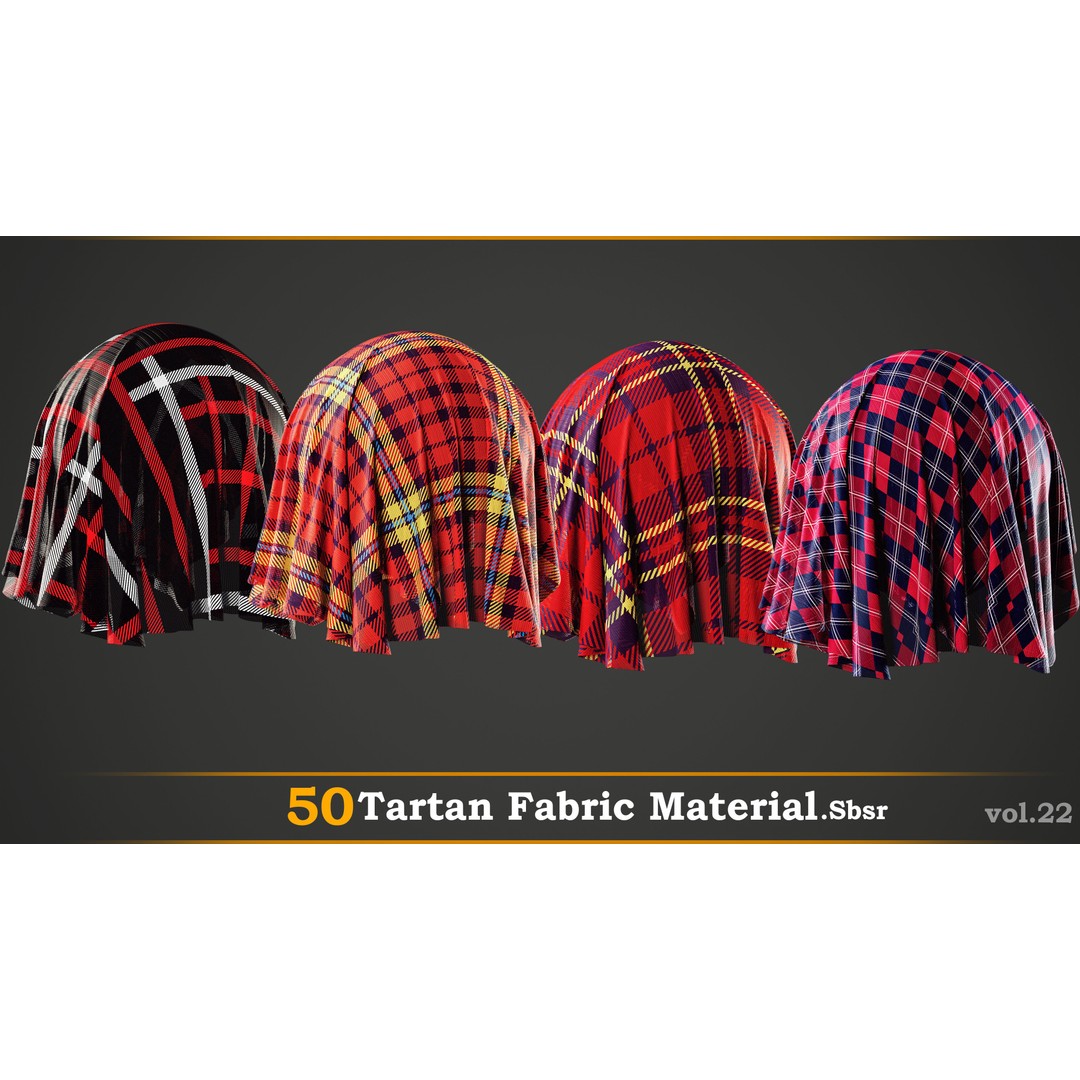 Tartan Fabric Material 3D Model – High-Detail Customizable Textures, SBSAR - View 6