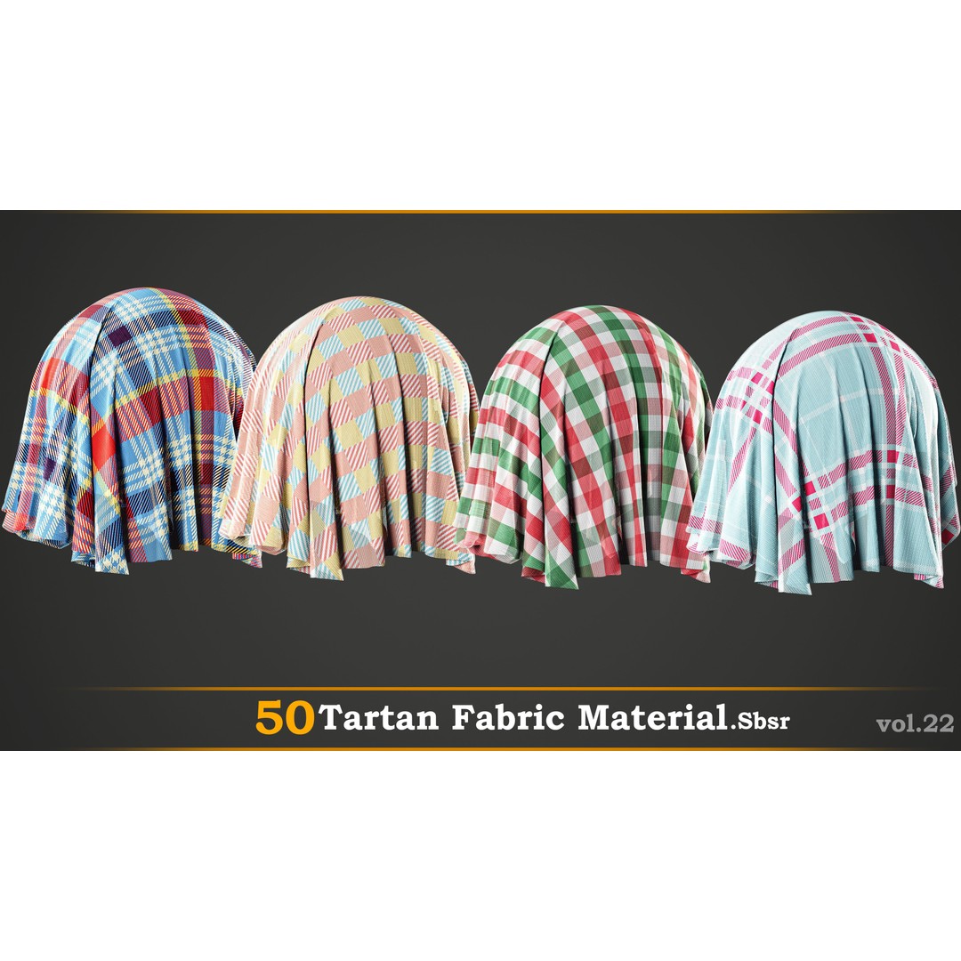 Tartan Fabric Material 3D Model – High-Detail Customizable Textures, SBSAR - View 7