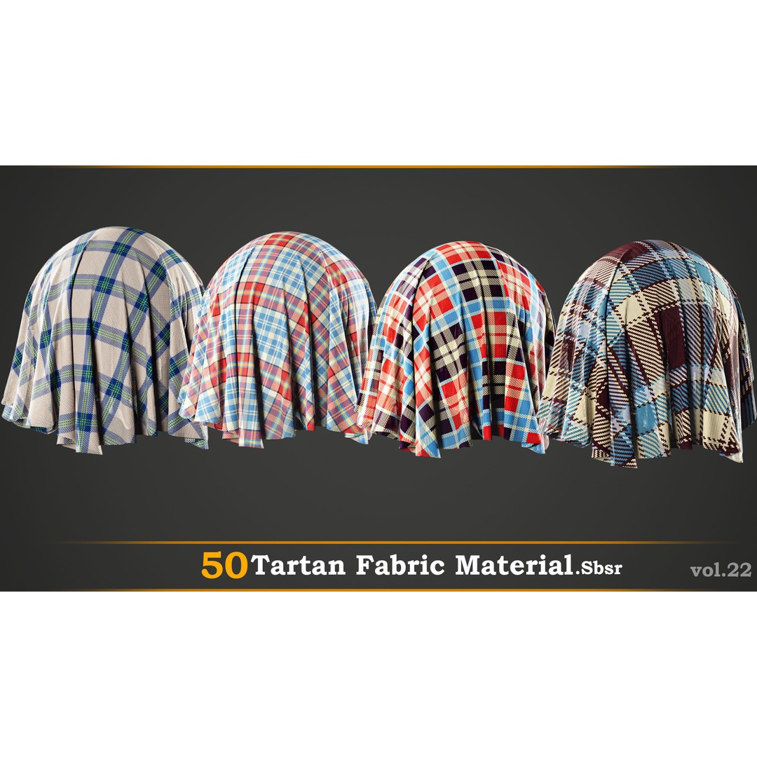 Tartan Fabric Material 3D Model – High-Detail Customizable Textures, SBSAR - View 8
