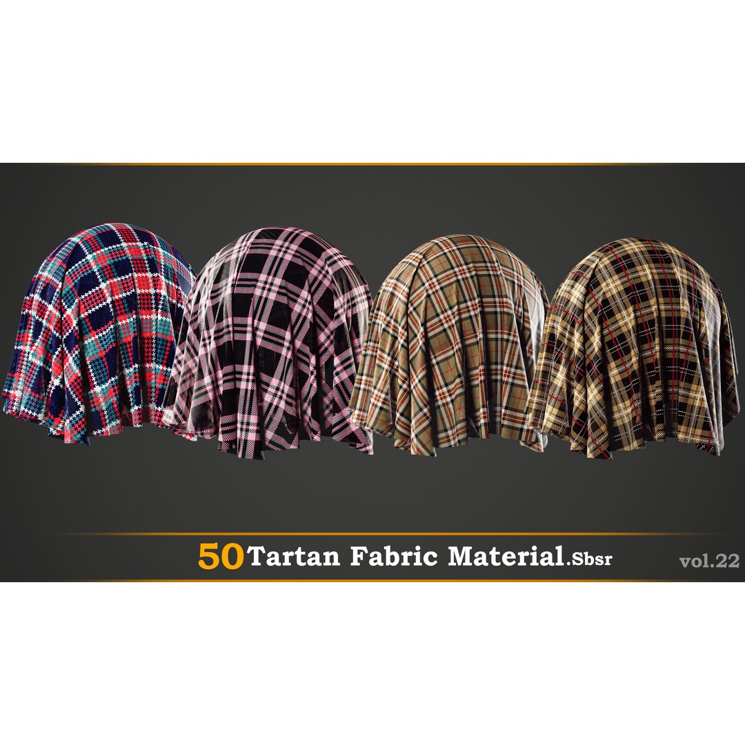 Tartan Fabric Material 3D Model – High-Detail Customizable Textures, SBSAR - View 9