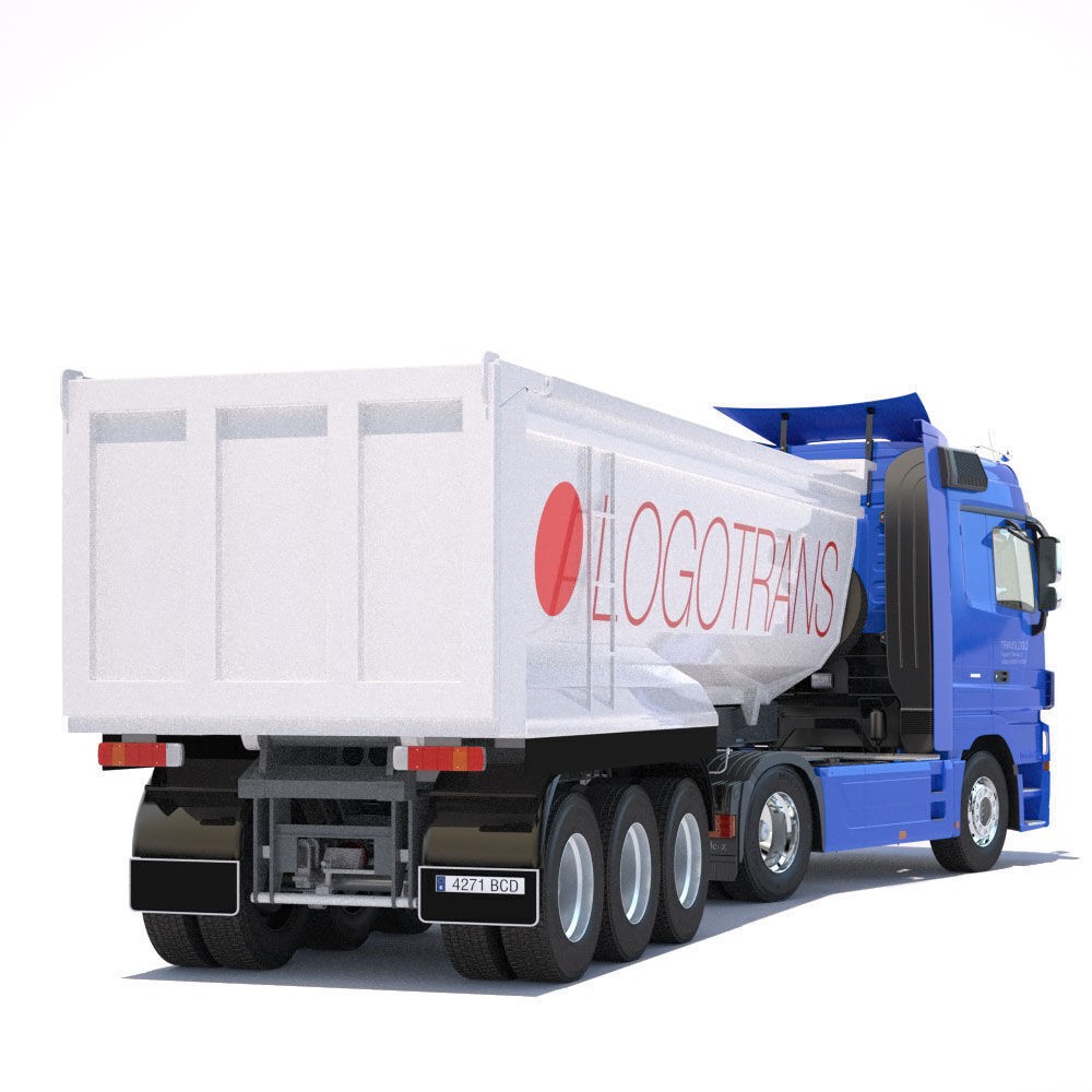 Mercedes Actros 3D Model – High Poly Truck with Dumper Trailer, FBX - View 4