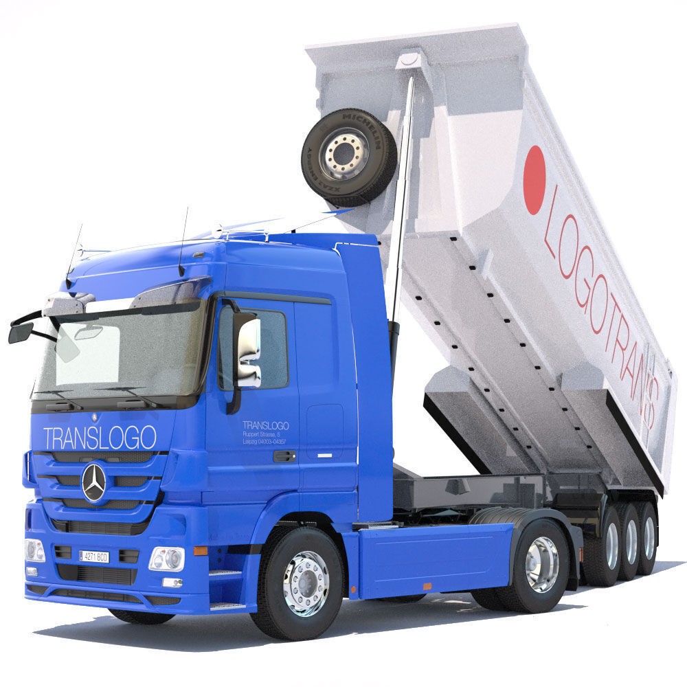 Mercedes Actros 3D Model – High Poly Truck with Dumper Trailer, FBX - View 6