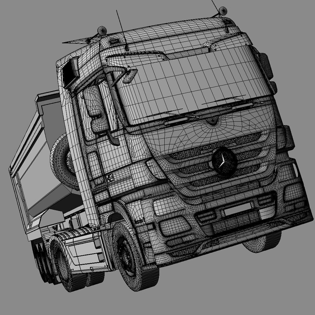 Mercedes Actros 3D Model – High Poly Truck with Dumper Trailer, FBX - View 7
