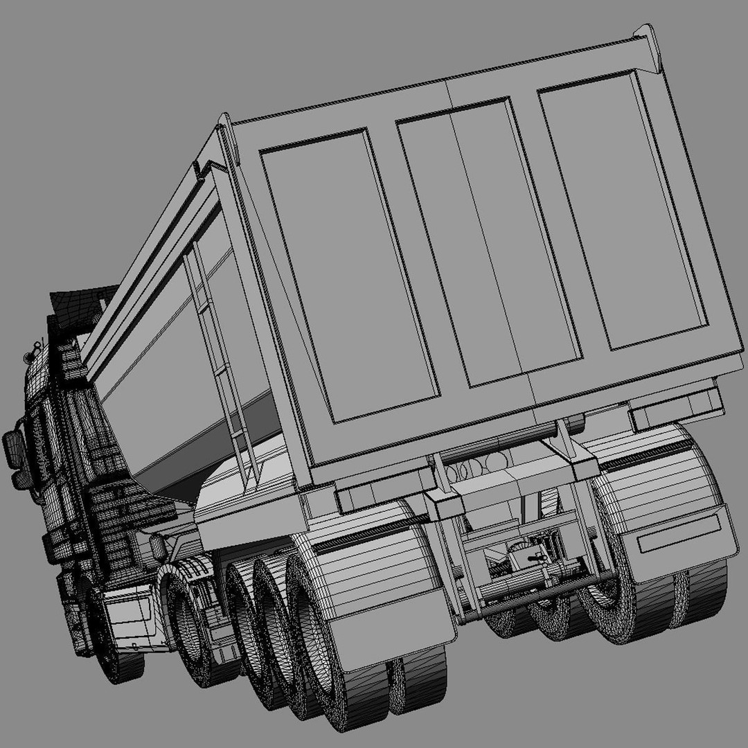 Mercedes Actros 3D Model – High Poly Truck with Dumper Trailer, FBX - View 8