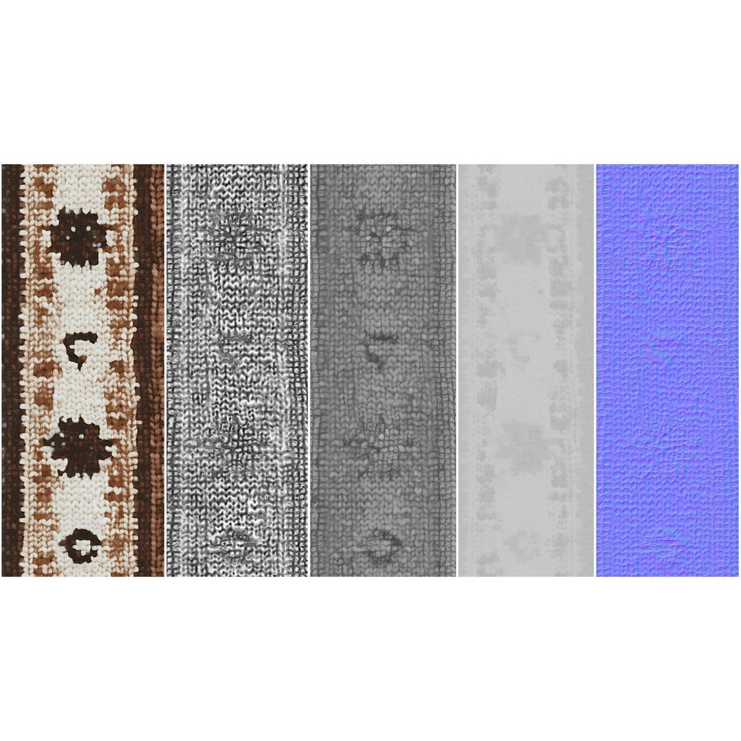 Nordic Rug 3D Model – Rustic Textile PBR Texture, 4K Seamless PNG - View 3
