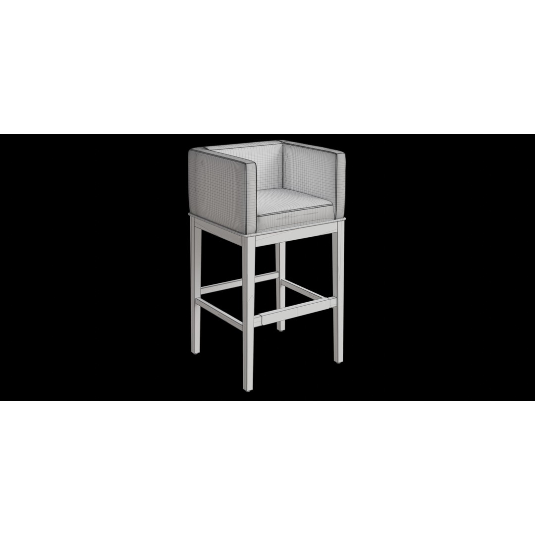 Beech Wood Barstool 3D Model – Mid Century Modern Design, PBR Textures - View 8