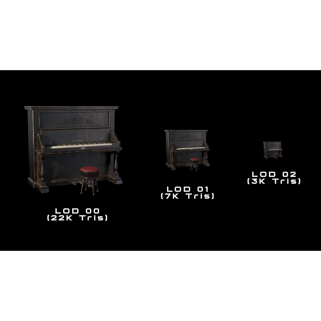 Western Piano 3D Model – Low Poly Game Ready Asset, FBX, Blender - View 3