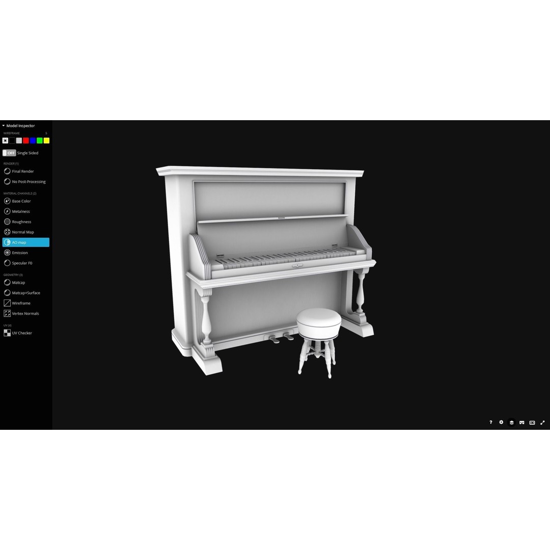 Western Piano 3D Model – Low Poly Game Ready Asset, FBX, Blender - View 6