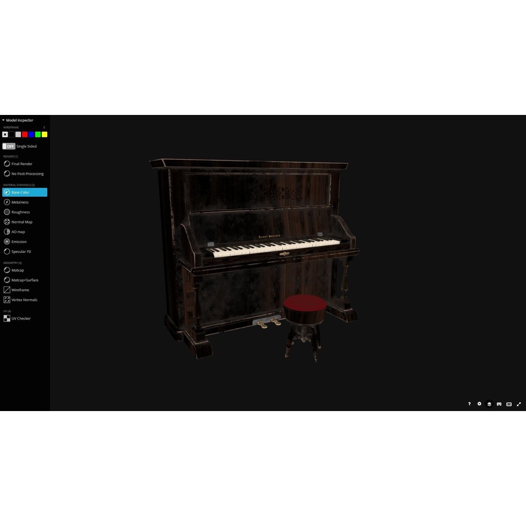 Western Piano 3D Model – Low Poly Game Ready Asset, FBX, Blender - View 7