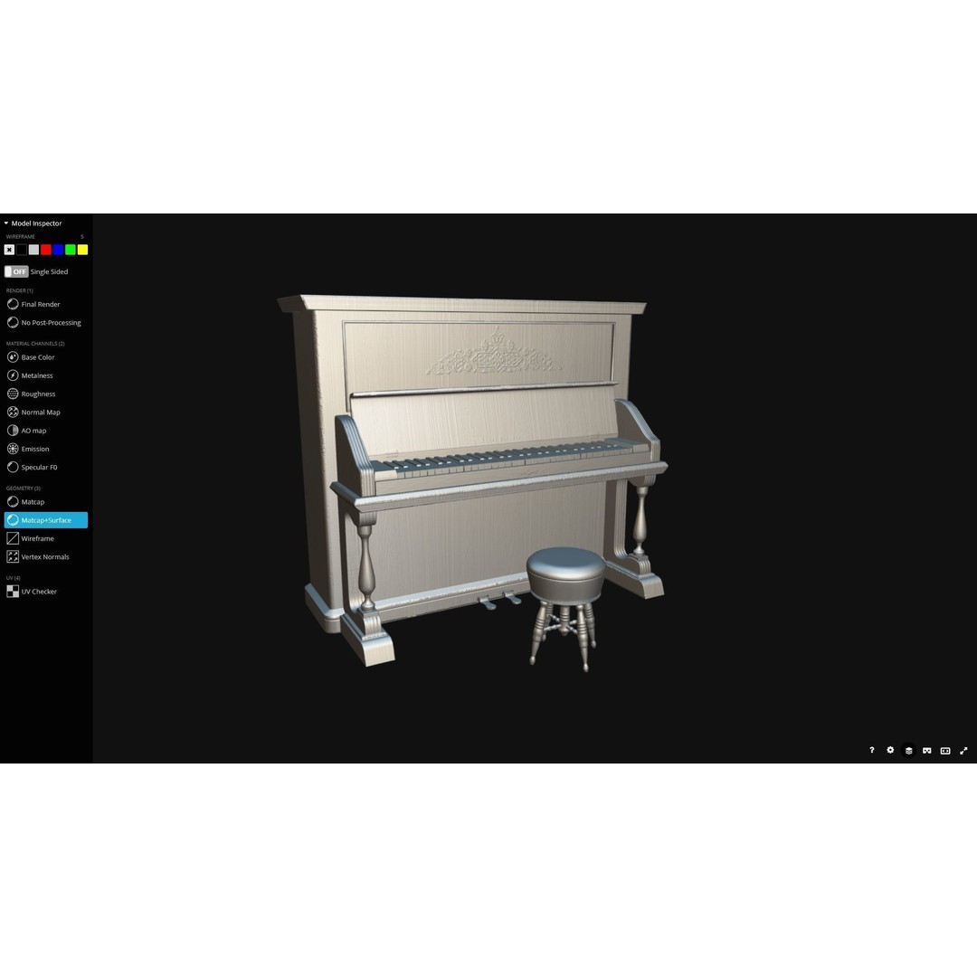 Western Piano 3D Model – Low Poly Game Ready Asset, FBX, Blender - View 8