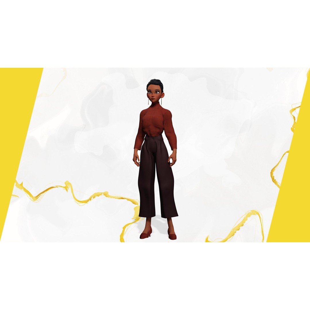 Cartoon Woman 3D Model – Stylized Low-Poly Rigged Character for Animation - View 11
