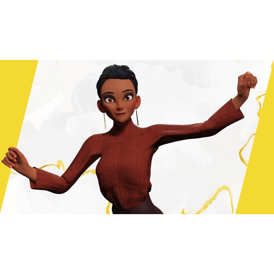 Cartoon Woman 3D Model – Stylized Low-Poly Rigged Character for Animation - View 12