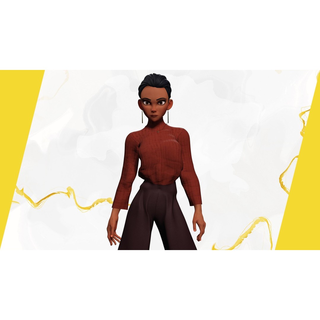 Cartoon Woman 3D Model – Stylized Low-Poly Rigged Character for Animation - View 14
