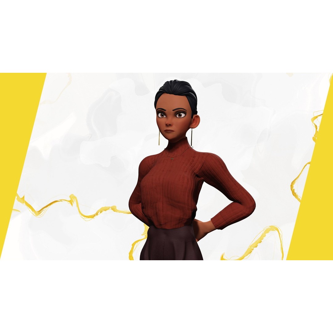 Cartoon Woman 3D Model – Stylized Low-Poly Rigged Character for Animation - View 6