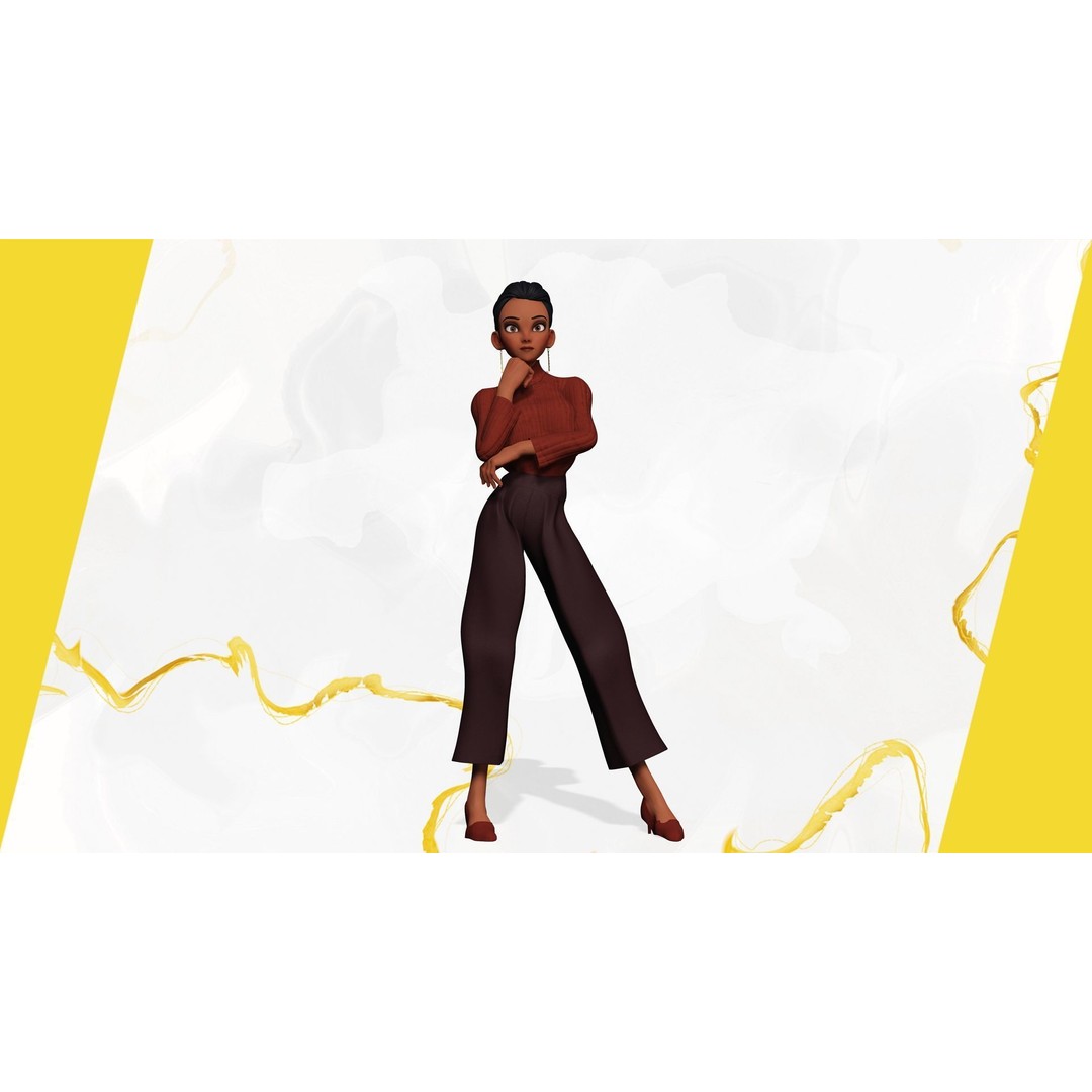 Cartoon Woman 3D Model – Stylized Low-Poly Rigged Character for Animation - View 7