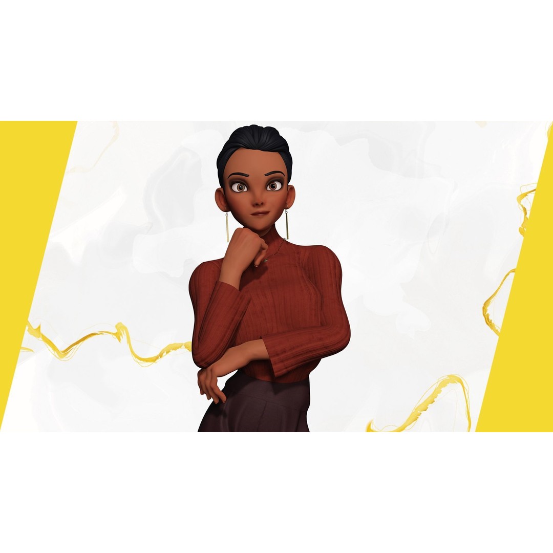 Cartoon Woman 3D Model – Stylized Low-Poly Rigged Character for Animation - View 8