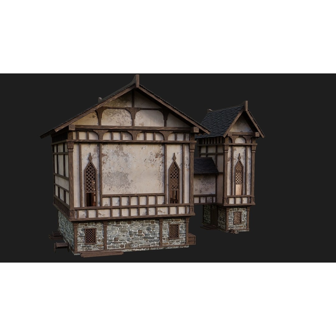 Old Medieval Building 3D Model – Low Poly Game Ready Asset, FBX