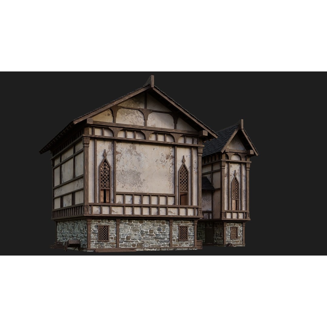 Old Medieval Building 3D Model – Low Poly Game Ready Asset, FBX - View 10