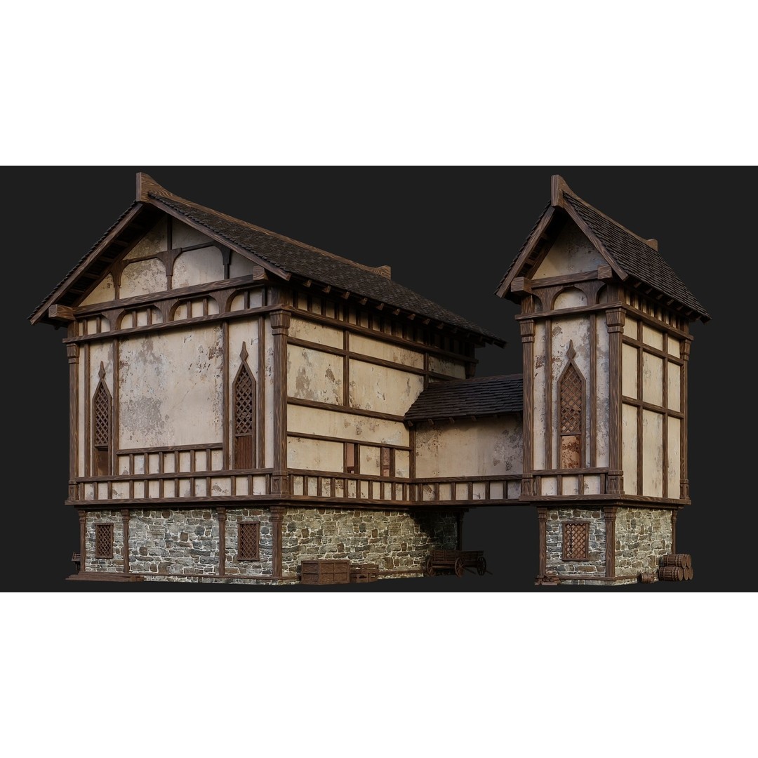 Old Medieval Building 3D Model – Low Poly Game Ready Asset, FBX - View 11