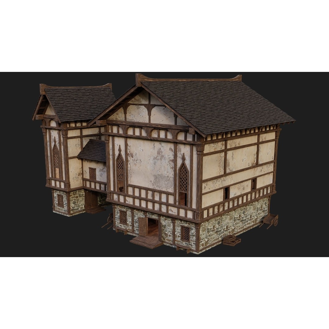Old Medieval Building 3D Model – Low Poly Game Ready Asset, FBX - View 13