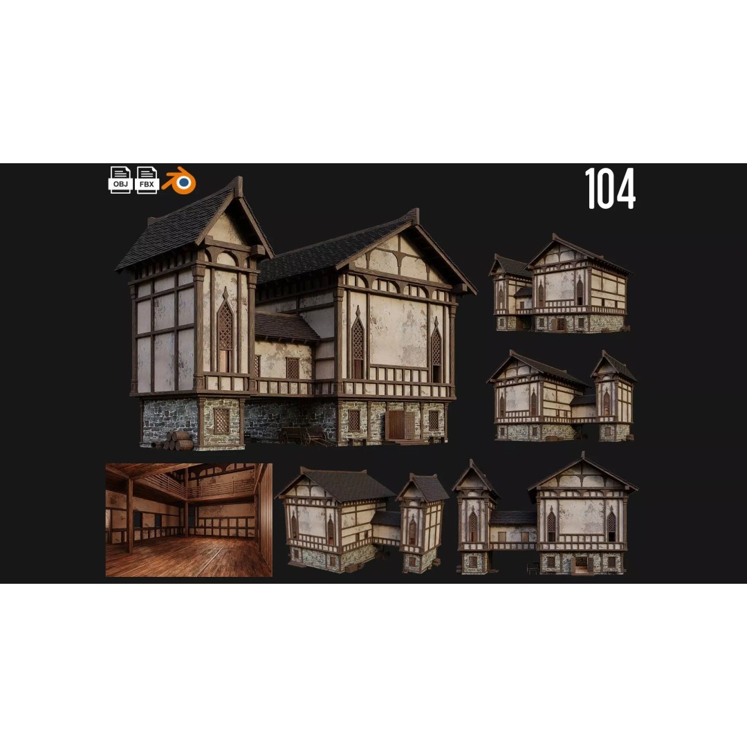 Old Medieval Building 3D Model – Low Poly Game Ready Asset, FBX - View 2