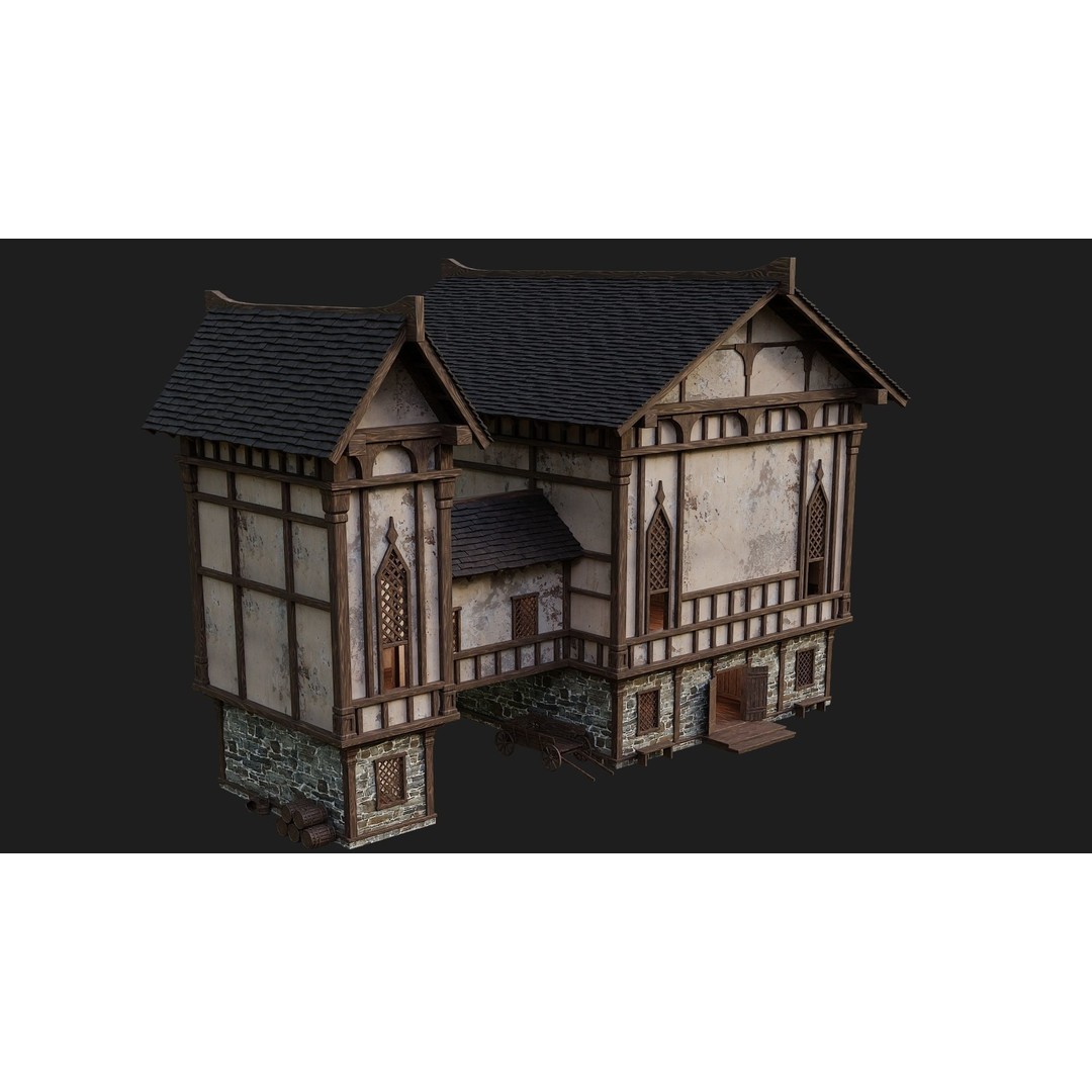 Old Medieval Building 3D Model – Low Poly Game Ready Asset, FBX - View 3