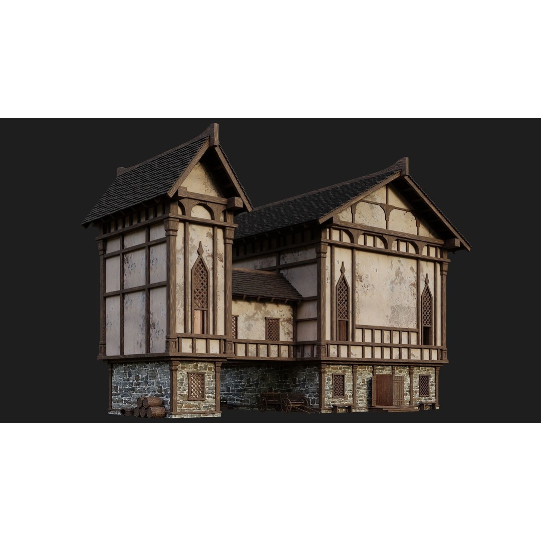 Old Medieval Building 3D Model – Low Poly Game Ready Asset, FBX - View 4