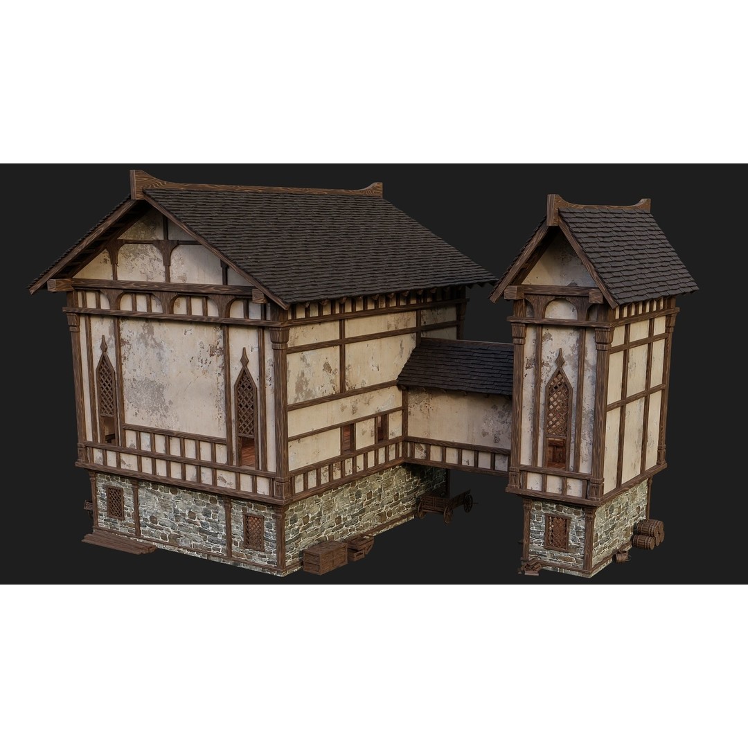 Old Medieval Building 3D Model – Low Poly Game Ready Asset, FBX - View 5