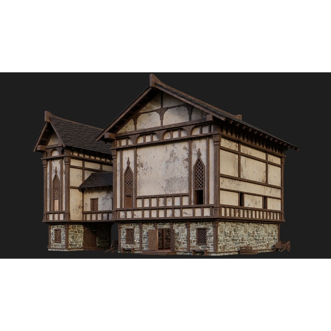 Old Medieval Building 3D Model – Low Poly Game Ready Asset, FBX - View 9