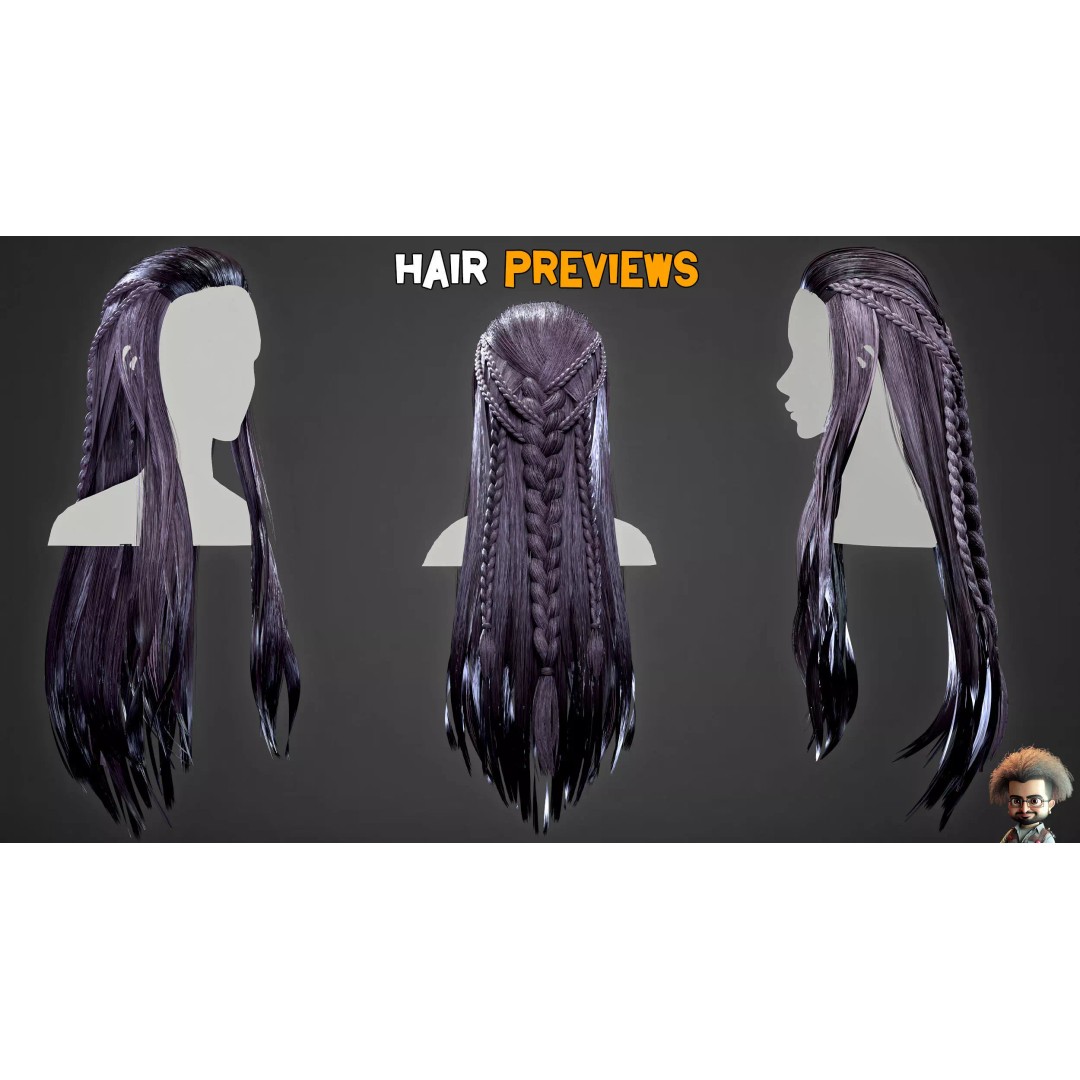 Real Hair 3D Model – Ultra-Realistic Low-Poly Game Asset, FBX, OBJ - View 10