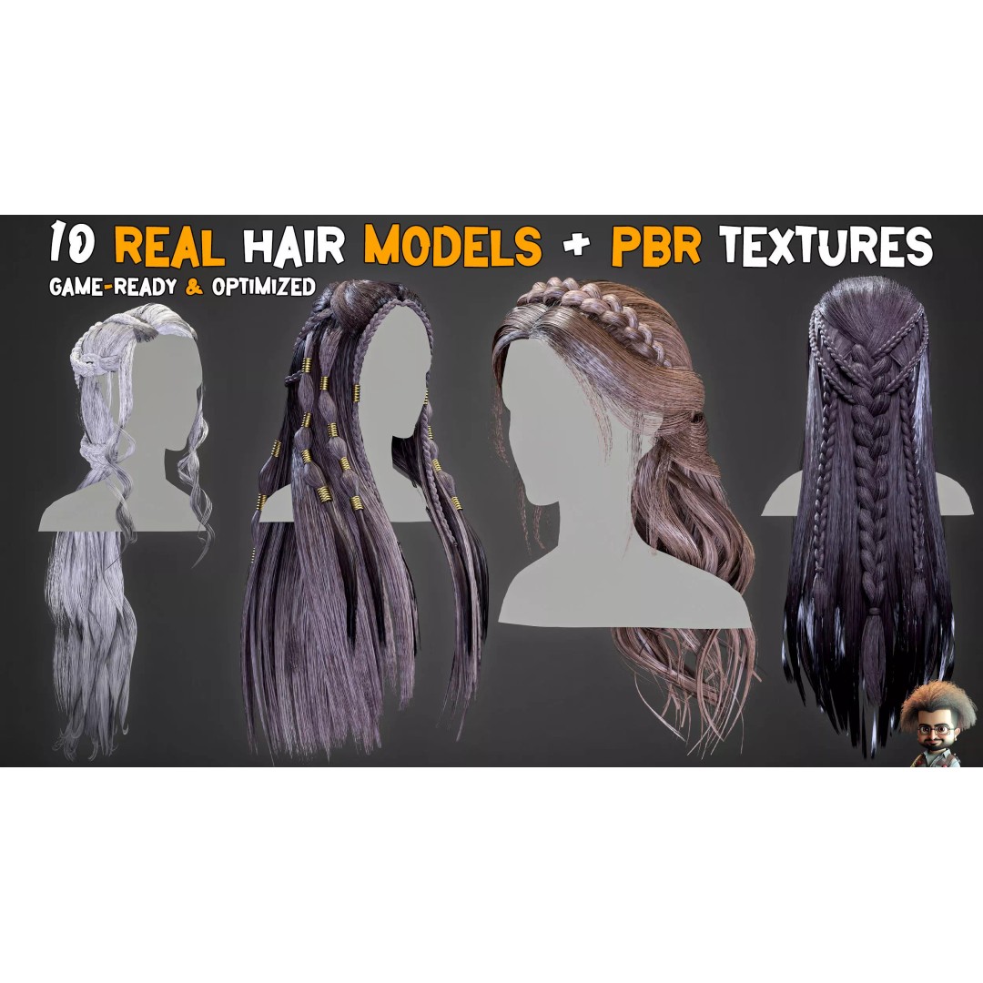 Real Hair 3D Model – Ultra-Realistic Low-Poly Game Asset, FBX, OBJ - View 2