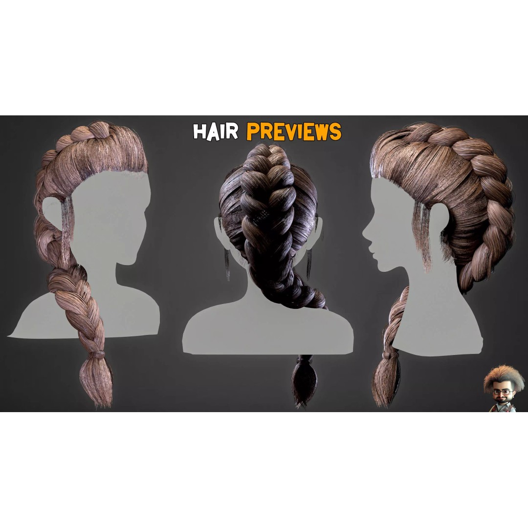Real Hair 3D Model – Ultra-Realistic Low-Poly Game Asset, FBX, OBJ - View 6