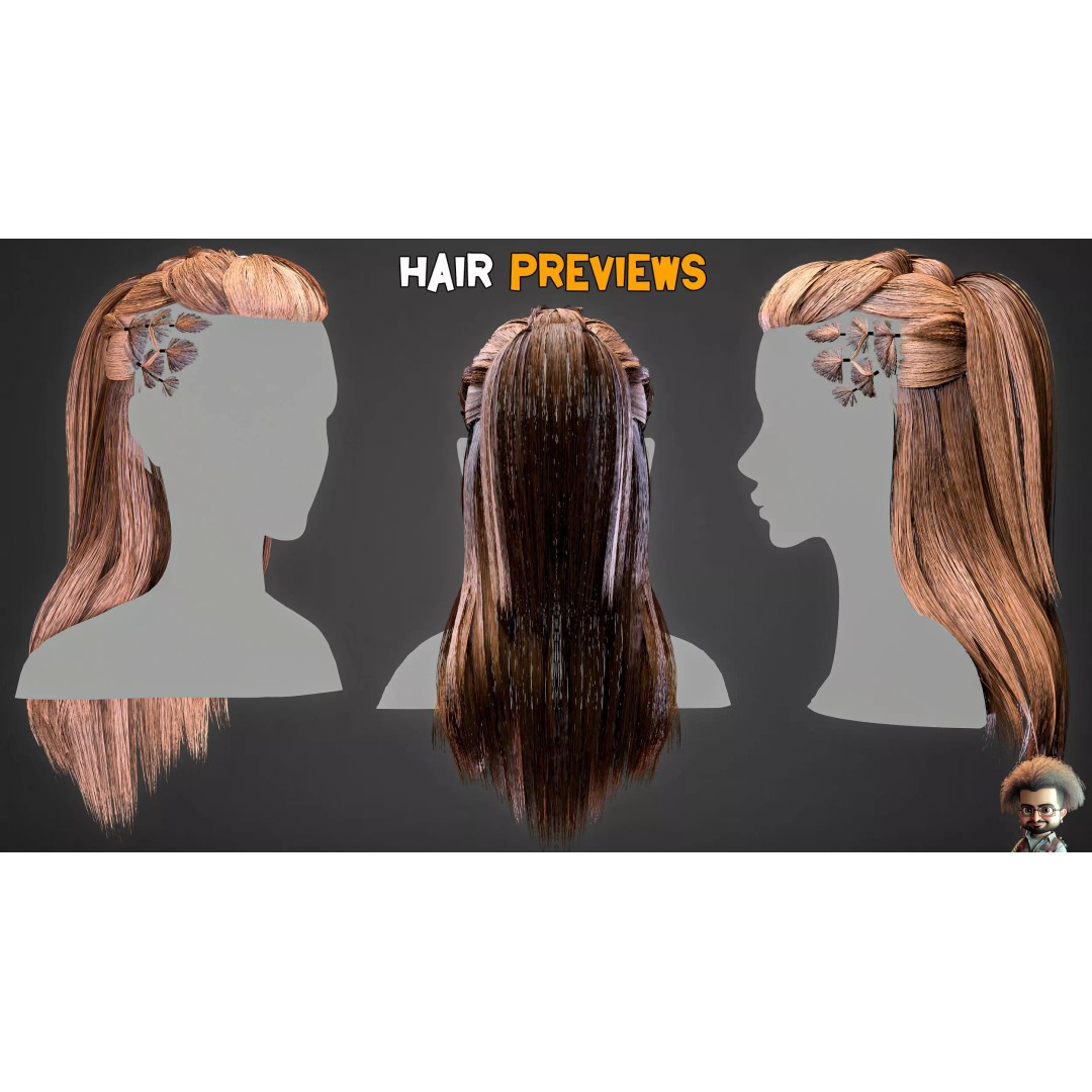 Real Hair 3D Model – Ultra-Realistic Low-Poly Game Asset, FBX, OBJ - View 7