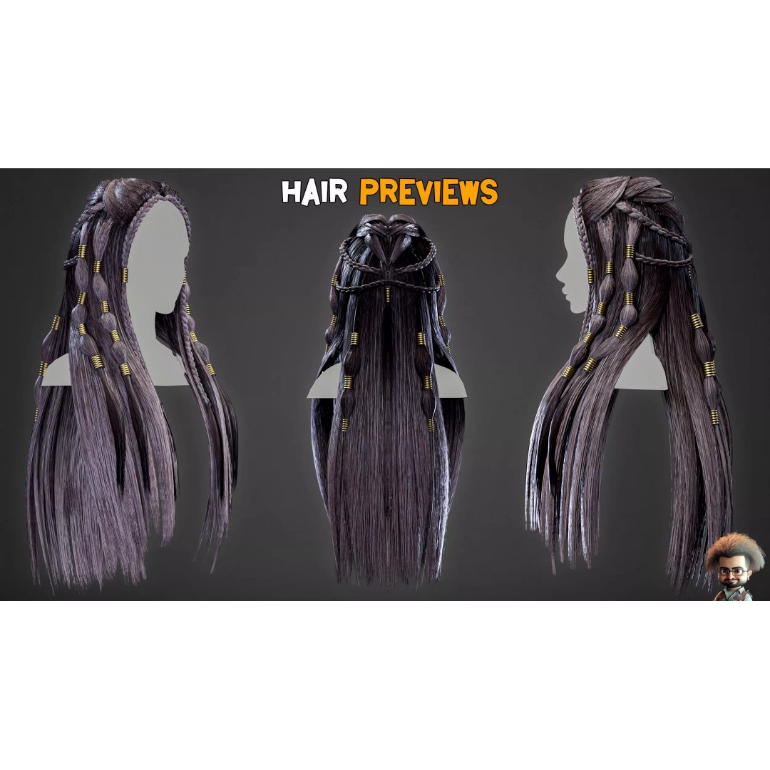 Real Hair 3D Model – Ultra-Realistic Low-Poly Game Asset, FBX, OBJ - View 8
